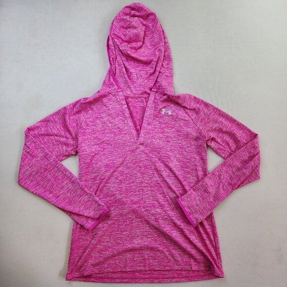Under Armour Sweatshirt Women Medium Pink Heather Hoodie Vneck Running - Picture 1 of 7